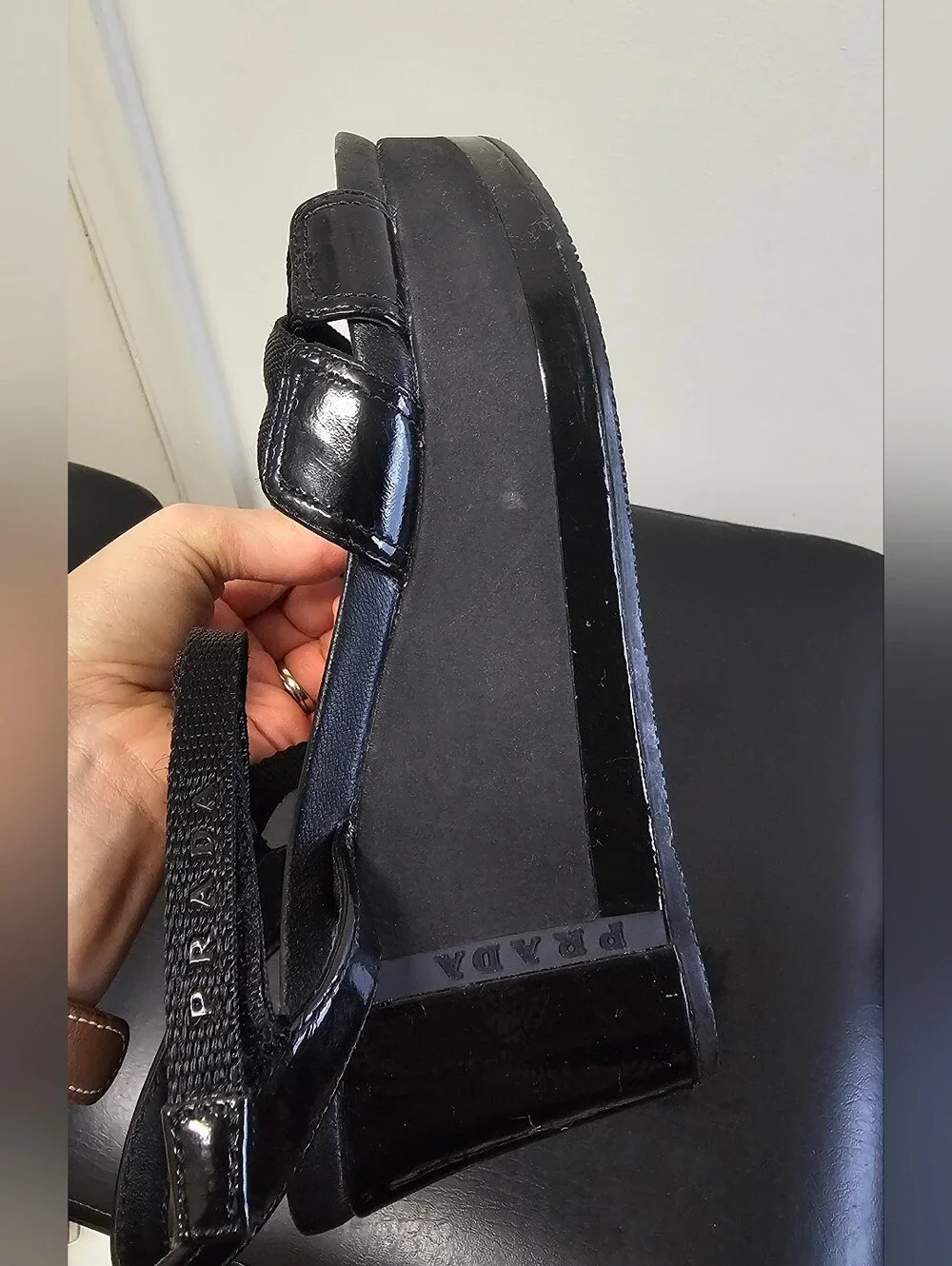 Vintage Prada Linea Rossa Black Wedge Platform Sandals Size 35.5